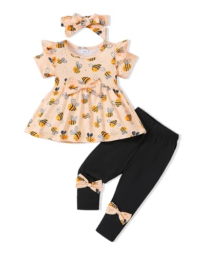 Image of Doresbebe Baby Girl Clothes Toddler Girl Outfits Infant Girl Summer Clothes for Girl Ruffle Shirt Pants+Cute Headband 3PCS