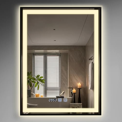 ARTETHYS Bathroom Mirror with LED Lights, 60 x 80cm LED Bathroom Mirror Wall Mounted, Vanity Makeup Illuminated Mirrors with 3 Colour Temperature Demister Touch Control, IP44