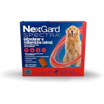 NexGard Spectra Antipulgas, Carrapatos e Vermífugos para Cães de 30,1 a 60kg - 3 tabletes