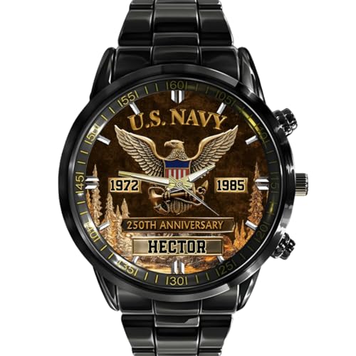 250th Anniversary Customized Veteran Watch - Personalized Name & Year And Military Branch, US Navy Custom Mens Stainless Steel Watch, Mens Military Gifts for Veterans, Soldiers