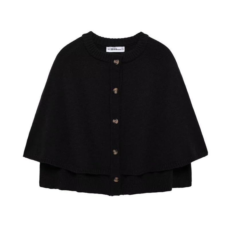 Image of Knit Cape Coat for Women Button Up Cropped Cardigan Corporate Outfits Dressy Casual Old Money Aesthetic