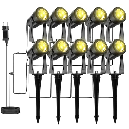 LONIUTO Gartenleuchten mit Strom,3W*10 Stück Gartenstrahler LED Außen Wasserdicht, 32M/27V Gartenbeleuchtung Warmweiß 3000K Ausenbeleuchtung für...
