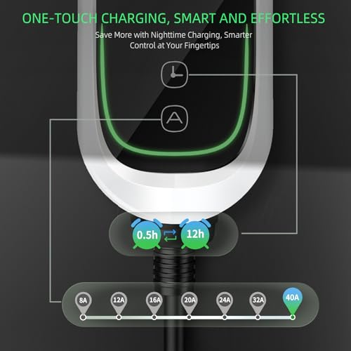 Level 2 EV Charger, 40 Amp, Portable EV Charger for Home, J1772, 25ft Cable, 240V, Charging Stations with LED Display and Breath Ring Indicator, NEMA14-50 Plug