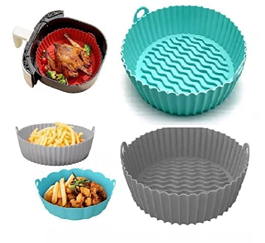 Air Fryer Silicone Liner Set, 20.3 cm Round Tray, 2-Pack,Air Fryer Accessories/Basket Grey and Blue, Silicone Tray for Home Kitchen-image-21
