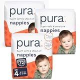 Pura Pannolini per Bambini Taglia 4, 72 pezzi, 8-14kg, Pelle Sensibile e Ipoallergenica, Senza Tossine*, Blowout Blocker™, Fino a 12h Protezione Perdite