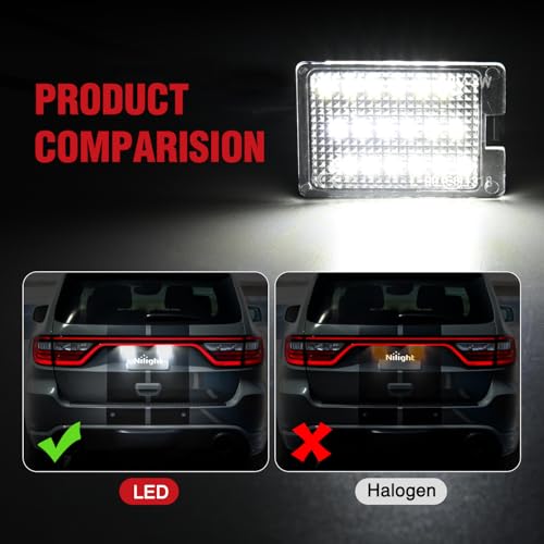 Image of Nilight License Plate Lights Compatible with 2014 2015 2016 2017 2018 2019 2020 2021 2022 2023 Dodge Durango 6000K White Clear Lens 2PCS Pack | Compatible with 2014 2015 2016 2017 2018 2019 2020 2021 2022 2023 Dodge Durango 6000K White Clear Lens