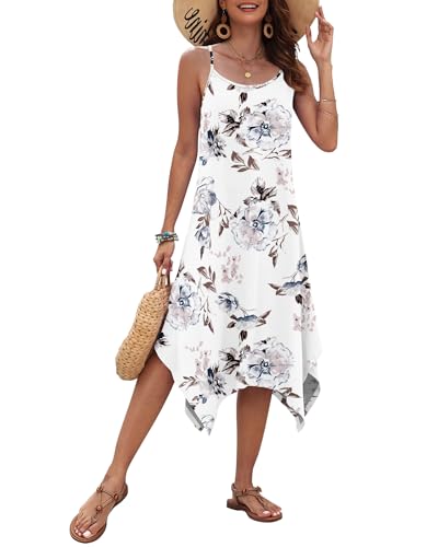Image of AUSELILY Women's Summer Dresses 2026 Casual Sleeveless Spaghetti Strap Sundress Asymmetrical Midi Dress with Pockets