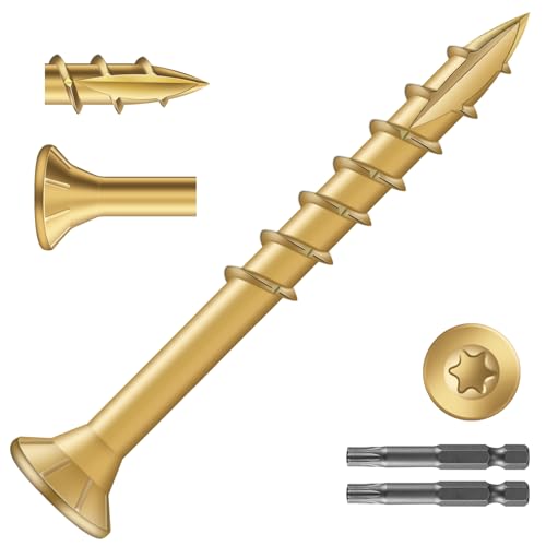 Image of #8 x 1-5 /8 inch Deck Screws (306Pcs) 2lb. Exterior Wood Screws. Carbon Steel, Tan, Flat Head, Rust Resistant epoxy Coated, with T25 Star Bit