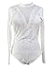 SEBOWEL Women Reinstone Mesh Bodysuit Sexy V Neck See Through Jumpsuits Rompers Top Clubwear, White, L