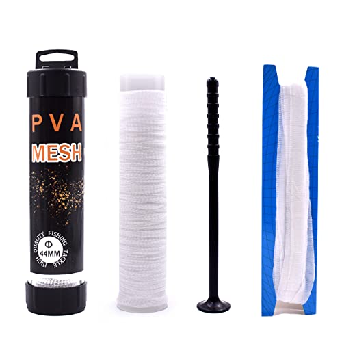5M/10M PVA Mesh Kit Carp Fishing Mesh Accessory Tools with Funnel and Plunger for Boilie Bait Rig,Size 25mm,37mm,44mm Available (6-44MM(Width)-5M+5M Replacement)