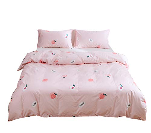 Wondder Juego de Funda nórdica Conjunto Ropa Cama de algodón 100% con Almohada con Patrón Simple y Elegante y Transpirable Suave (Pink Peach, 220 * 240cm)