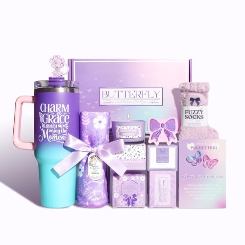 Birthday Gifts for Women, Self Care Gifts Get Stainless Steel Thermal Cup, Ocean Relaxing Gifts Basket, 40 OZ Tumbler for Mom Wife Her Best Friend Sister Girlfriend Teacher Insulated Tumblers (Purple)