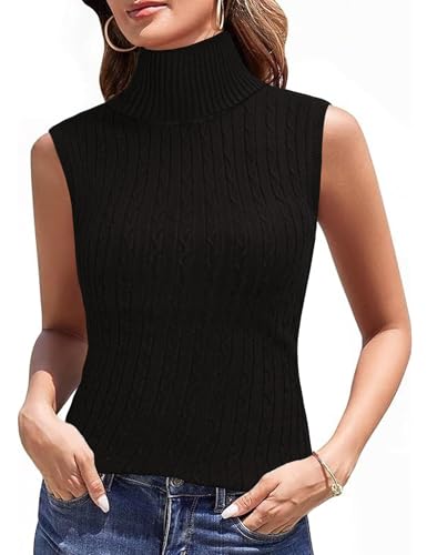 Totatuit Suéter De Punto para Mujer Cuello Alto Sin Mangas Jersey De Color Sólido Suéter Camisa Elegante Jersey Informal Elástico