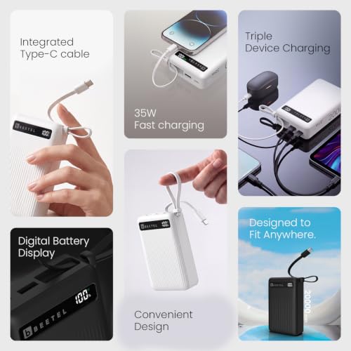 Image of Beetel Power Bank Volte PB35N Nano 20000mAh 35W with Built-in Type C Cable