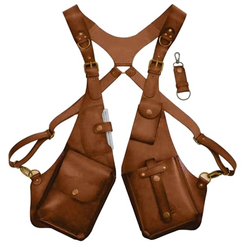 CAKEEYUM Schoudertas voor heren, PU-leer, vintage, anti-diefstal, verstelbare onderarm, schoudertas met meerdere zakken, voor buiten, lichtbruin, dubbele oksel, U