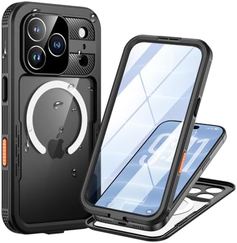 Lanhiem für iPhone 17 Pro/iPhone 18 Pro Hülle IP68 Wasserdicht 360 Grad | Schwarz,Wasserfest Schutzhülle,Waterproof,Handyhülle mit Displayschutz,Outdoor,Stoßfest,Kompatibel mit Mag
