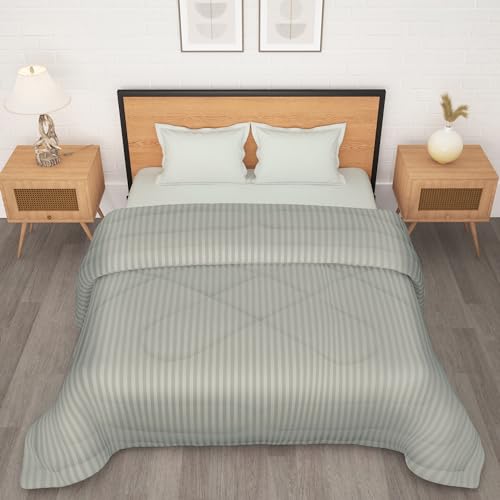 Image of Double Bed Comforter 180 GSM (220x250 CM) | Reversible Comforter Set Double Bed | AC Comforter Double Bed Cotton | All Season Comforter Double Bed Set | Quilt Blanket - White & Sky Blue