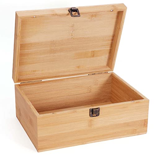 Image of Woiworco Large Bamboo Wooden Storage Box with Hinged Lid, 11 x 7.9 x 4.5 inch Natural Wooden Box for Crafts, Art, DIY, Stash, Keepsake, Gifts