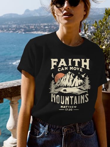 GEMLON Christian Shirts for Women Faith T-Shirt Ladies Hiking Camping Mountain Short Sleeve Graphic Tees Black Shirts — view 3