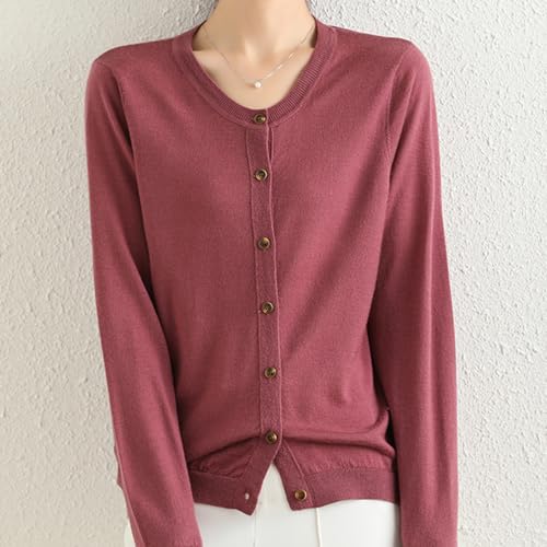 Image of Women's 100% Merino Wool Crew Neck Cardigan Sweater Top Long Sleeve Button Down 2025