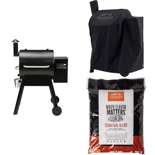 Traeger Grills Pro 575 Wood Pellet Grill and Smoker, Black with Full-Length Cover and Signature Blend Pellets 18 lb Bag