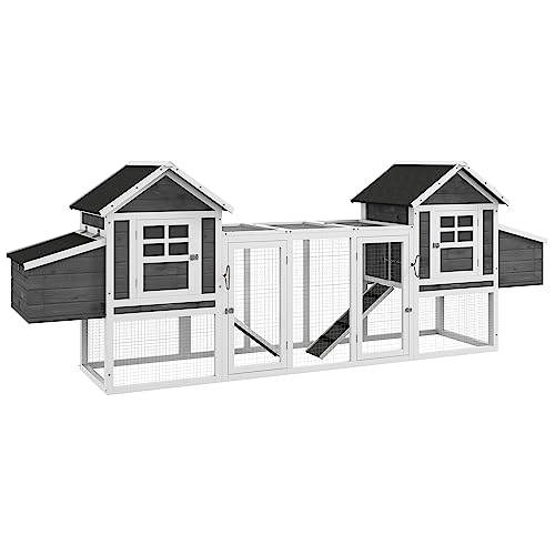 Pawhut Large Outdoor Dual Chicken Coop, Wooden Large Chicken House, Hen Poultry Cage Backyard With Nesting Boxes, Removable Tray, 123" X 27.5" X 42.5", Gray #TOP22