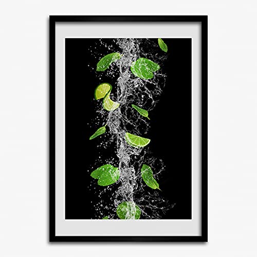 Peinture décorative citrons verts Tulup avec cadre MDF 50x70 cm affiche moderne