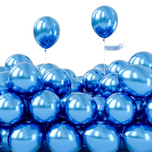 Image of PartyWoo Metallic Blue Balloons 50pcs 5 Inch Small Mini Chrome Blue Latex Balloons for Graduation Wedding Baby Shower Engagement Baby Shower Wedding Bachelorette Birthday Party Decorations Blue-G106