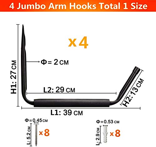 Garage Kayak Storage Hooks, Wall Mounted Indoor Canoe Hanger Utility Hanging Rack For Heavy Duty Ladders, Folding Chairs, Bike, Tools, Boat, Surfboard, Paddleboard And Ski Board (4 Pack- Black) #TOP1