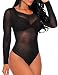 Eiffel Women's Long Sleeves Stretchy Sheer Mesh Leotard Bodysuit Jumpsuit Tops (X-Large, Black)