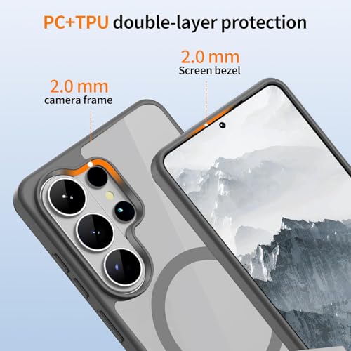 Image of DIZORO Compatible with Samsung S26 Ultra Case,Compatible with MagSafe, Non Yellow Military-Grade Drop Protection & Hard PC Back Cover Slim Transparent Anti-Scratch Shockproof Phone Case (Titanium)