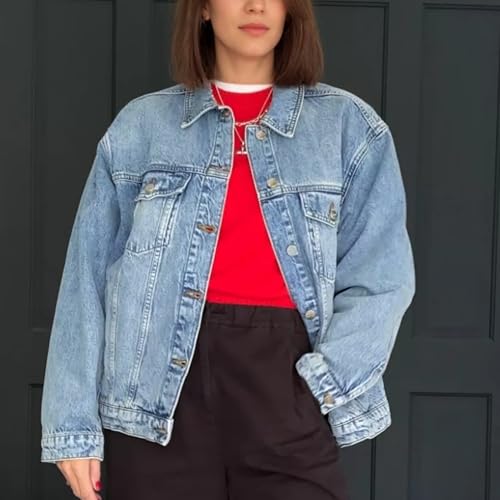 Hixiaohe Oversized Jean Jacket Women Fashion Long Sleeve Button Down Denim Jacket Loose Boyfriend Trucker Jean Coats3