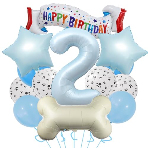 Ballon 2e anniversaire chien géant bleu pour une fête d'anniversaire canine