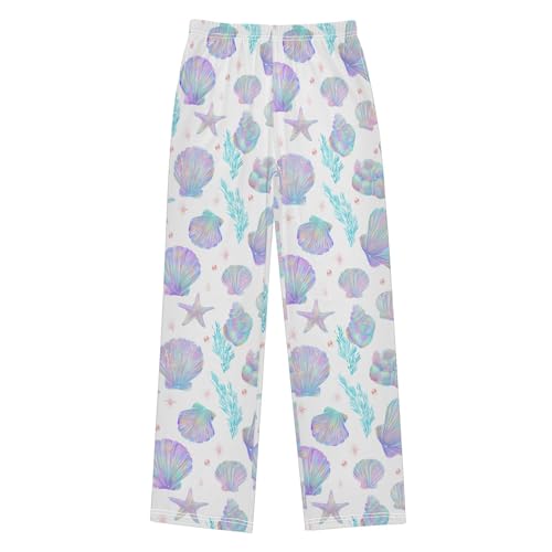 Pajama Pants Lounge Sleep PJ Bottoms Sleepwear Elastic Waist Drawstring S Seashells
