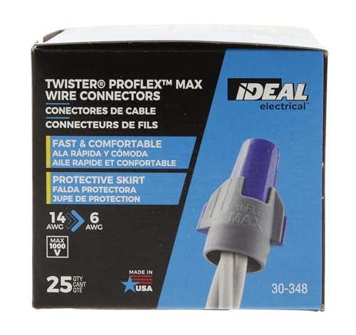 Image of Ideal Electrical Twister Proflex MAX (30-348) Blue /Gray Wire Connector, Box of 25 - Smooth Twist-On Wire Nuts for Wiring 3-Way Switches, GFCI Outlets, and More