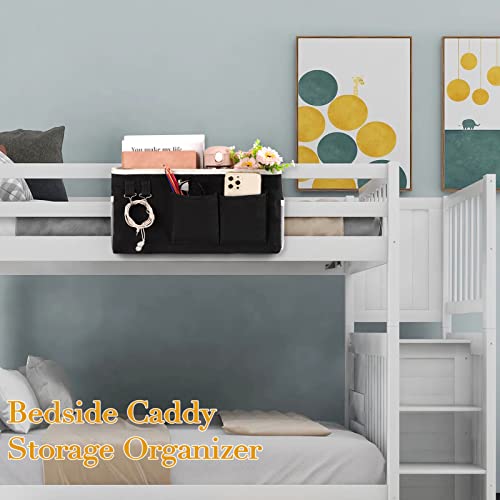 Image of Bedside Storage Caddy /Bedside Hanging Storage Bag for Headboards Bunk Beds Dorm Rooms Book Phone Magazine Holder (Black)
