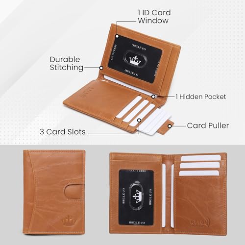 Image of Genuine Leather Bifold RFID Blocking Slim Stylish Credit Debit ATM Card Holder Wallet for Men Women (Tan)