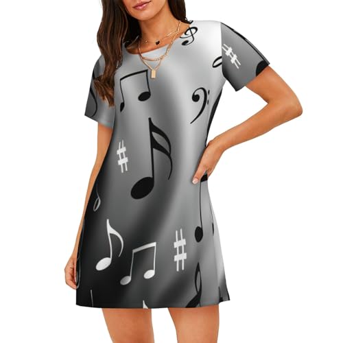 Chemise de nuit à manches courtes imprimé musique pour femme