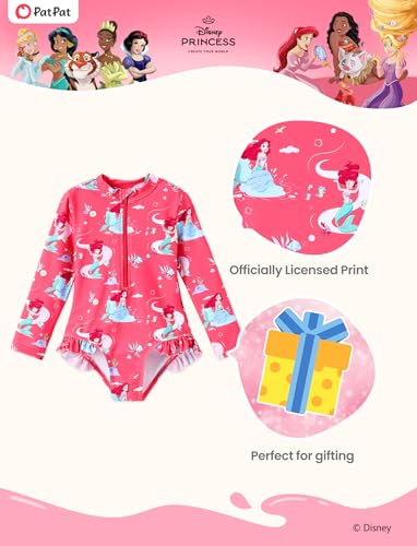 Image of Disney Frozen Stitch Princess Minnie Mouse Girls Swimsuit Long Sleeve Rashguard UPF 50 One Piece Bathing Suit Size 3M-13Y