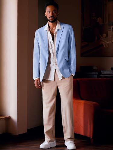 Image of MAGE MALE Men's One Button Suit Jacket Elegant Solid Color Blazers Slim Fit Lightweight Sport Coats Blazer
