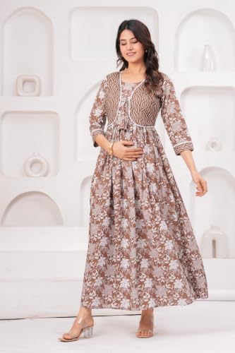 Image of Dhruvi Women's Rayon Anarkali Maternity Dress & Feeding Kurti with Zippers