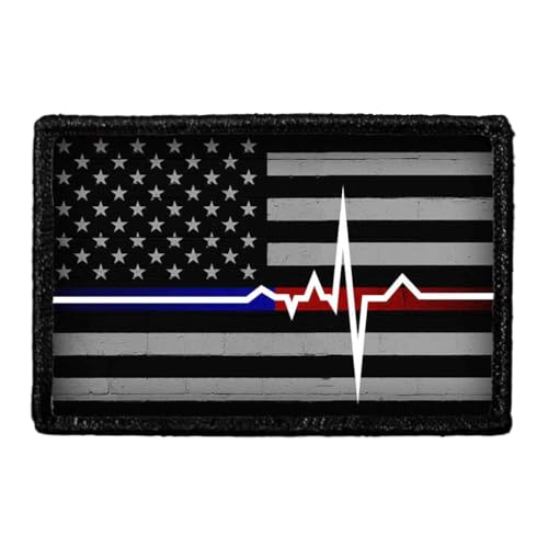 American Flag - Lifeline - Black and White Morale Patch | Hook and Loop Attach for Hats, Jeans, Vest, Coat | 2x3 in | by Pull Patch