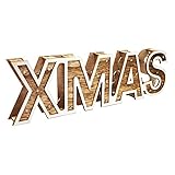 ToCi LED-Licht Weihnachts-Dekolicht Xmas Schriftzug Holz-Dekoration | 38 cm batteriebetriebene Stimmungsbeleuchtung