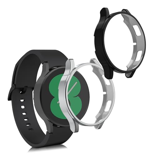 kwmobile Case Compatible with Samsung Galaxy Watch 4 (40mm) Case - 2X TPU Silicone Fitness Tracker Cover - Black/Silver