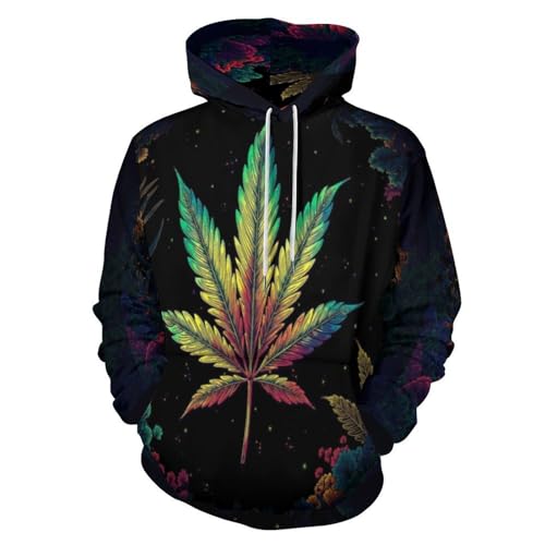 Sweat-shirt fantastique 3D feuilles de cannabis pull noir avec poches