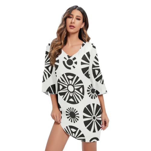 Robe en mousseline de soie à col en V motif rétro pour femme chic