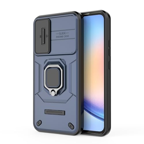 Image of CamShield Pro Case with Slide Camera Protection and 360 Protection Ring Stand Bumper Back Case Cover for Samsung Galaxy A34 5G (Blue)