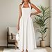 Women's Summer Sleeveless Halter Midi Dress Backless Swing A Line Evening Party Long Dress Fashion High Waist Dresses White