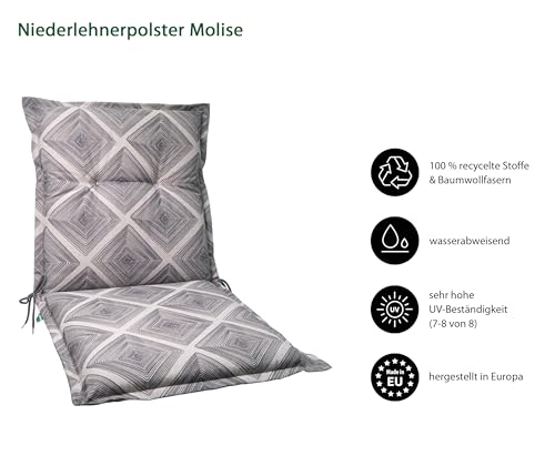 Dehner Niederlehnerpolster Molise, Stuhlkissen wasserabweisend, Polster für Gartenstühle, ca. 50 x 52 x 50 cm, Baumwolle / Polyester / Viskose, taupe