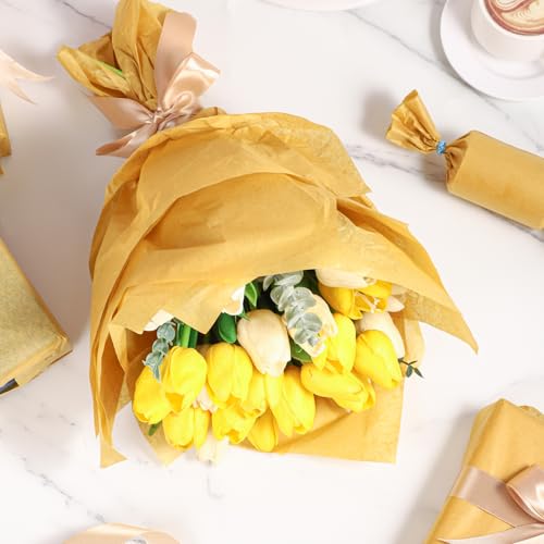 Image of woric 160 Sheets Gold Tissue Paper for Gift Bags 20 X 14 Inches Gift Tissue Paper Bulk for Crafts Weddings Birthday Party Decorations and Wine Bottle Wrapping